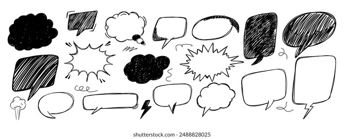 Set of scribble comic sound speech effect bubbles set. Pen paint element