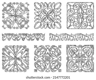Set of scribble contour drawings various decorative design elements