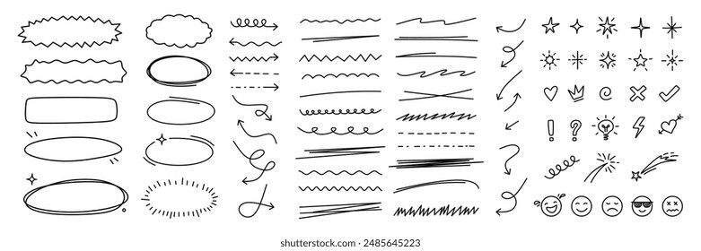 set of scribble doodle underline emphasis line with editable stroke