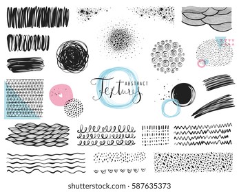 Set of scribble elements and abstract textures. Use for posters, art prints, greeting and business cards, banners, icons, labels, badges and other graphic designs.