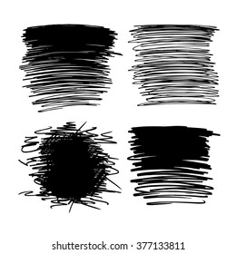 Set of scribble hand drawn stains in pencil