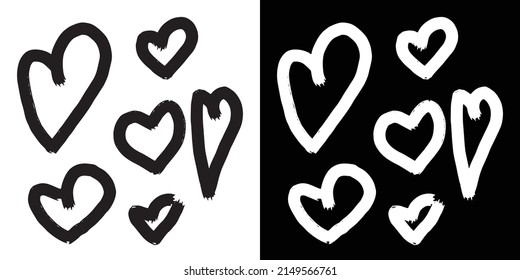 Set of scribble heart isolated on background