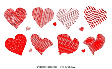 Set of Scribble Hearts. Different types, designs and strokes. Use for designing,  social media, stationaries, card  and artworks.