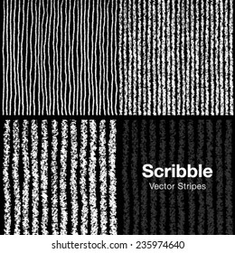 Set of Scribble Lines Patterns Hand Drawn in Pencil on Black Background. Vector Background illustration 