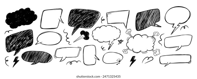 Set of scribble retro comic speech bubbles. Pen paint element