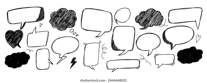 Set of scribble sound bubble speech. Pen paint element.