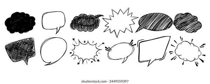 Set of scribble speech bubble set. Pen paint element.