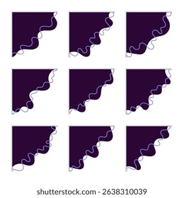 Set of Scribble Wave Outline Stroke Corner Header Footer Shape Vector Assets for Flyer, Banner, Poster, Etc. Corner Frame Shape