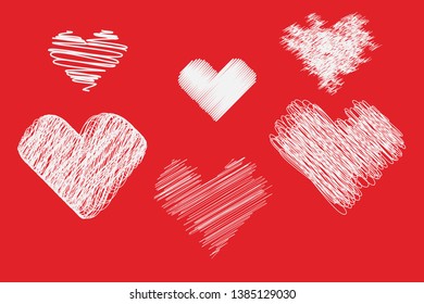 Set of scribbled hand drawn sketch hearts for Valentines Day design Vector illustration