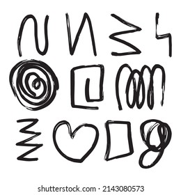 Set of scribbles abstract line isolated on white background. black hand drawn line
