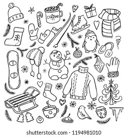 Set of scribbles on the theme of winter.