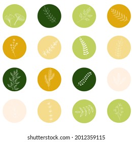 Set of scroll covers, abstract floral botanical icons for social networks. Vector illustration. 16 pcs.