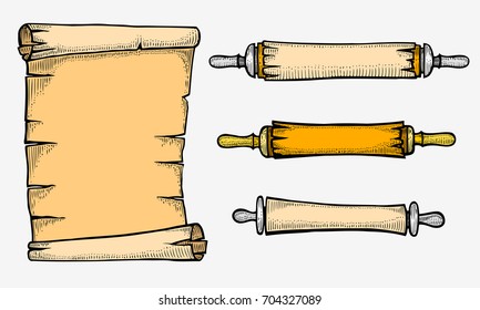 Set scroll isolated on white background. Vector color vintage engraving illustration for menu, web and label. Hand drawn in a graphic style.