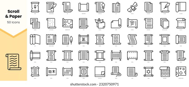 Set of scroll and paper Icons. Simple line art style icons pack. Vector illustration