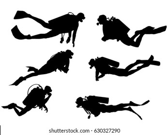 Set of scuba diver silhouette