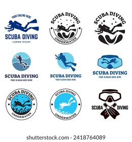 Conjunto de club de submarinismo Scuba y diseño de la escuela de submarinismo.