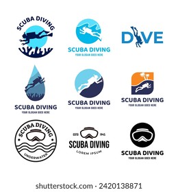 Set of Scuba diving club and diving school design.