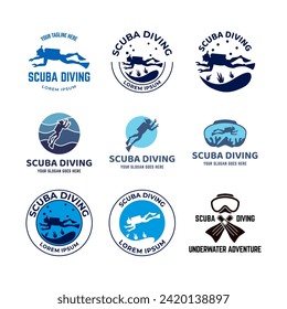 Set of Scuba diving club and diving school design.