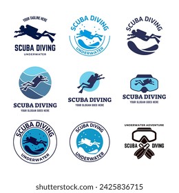 Set of Scuba diving club and diving school design.