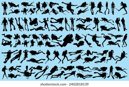 set of Scuba Diving or Scuba Driver Silhouettes Vector illustration