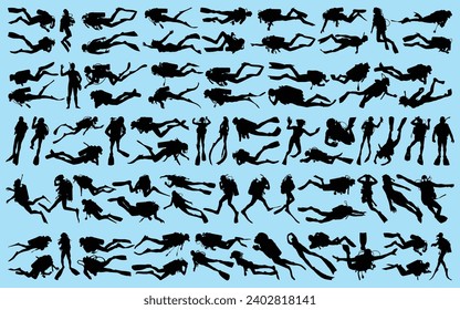 set of Scuba Diving or Scuba Driver Silhouettes Vector illustration