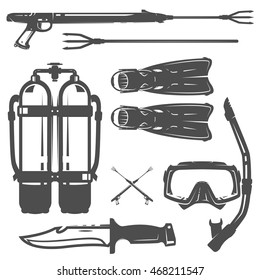 Set of scuba diving elements for emblems,logo ,prints,tattoo,label and design.