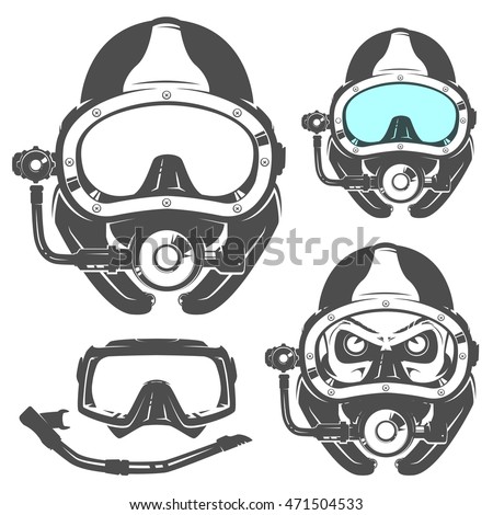 Set of scuba diving elements for emblems,logo ,prints,tattoo,label and design.
Deep scuba diving mask.