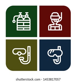 Set of scuba icons such as Oxygen tank, Dive, Diving glasses, Snorkel , scuba