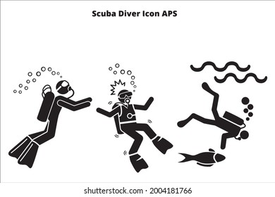 Set scuba man silhouette , line isoliert oder Logo einzelne Zeichen Symbol Vektorgrafik, Umriss und Strich Stil Sammlung von hochwertiger, schwarzer Vektorgrafik