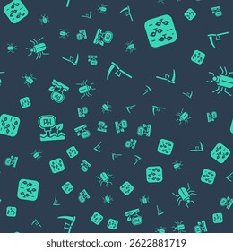 Set Scythe, Plant, Soil ph testing and Insect fly on seamless pattern. Vector