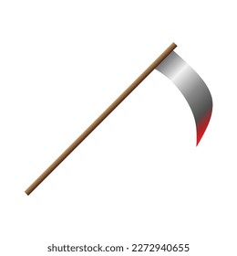 conjunto de escoria sangrienta el vector del arma, aislado en fondo blanco. arma, cicatriz, media luna, agricultor, cosecha, herramienta, equipo, matanza, sangre, acero, cuchilla, corte, pegatina, clipart, ilustración vectorial