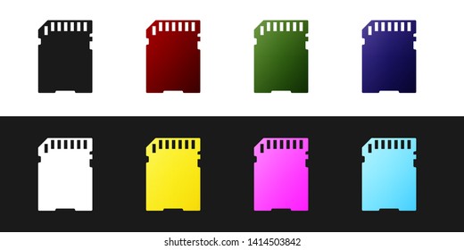 Set SD card icon isolated on black and white background. Memory card. Adapter icon. Vector Illustration