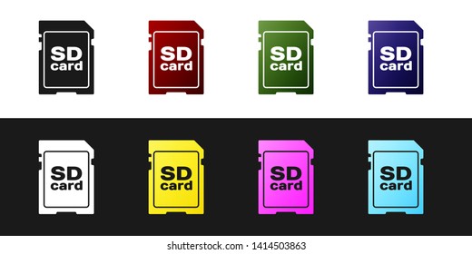 Set SD card icon isolated on black and white background. Memory card. Adapter icon. Vector Illustration