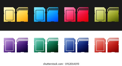Set SD card icon isolated on black and white background. Memory card. Adapter icon. Vector.