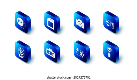 Set SD card, Photo camera, retouching, Action,  and fx icon. Vector
