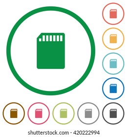 Set of SD memory card color round outlined flat icons on white background