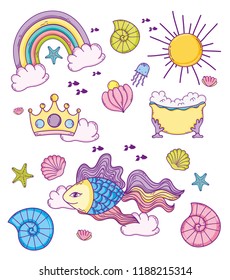 set sea accessories and tropical creature