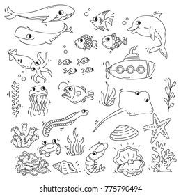 Set of sea animal doodle