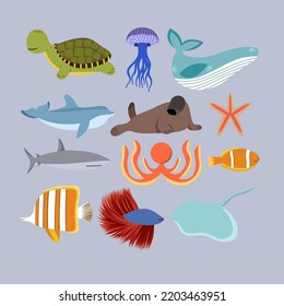 Set Of Sea Animal Illustration