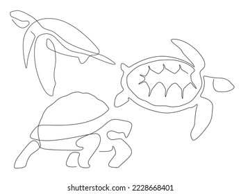 set of sea animal turtle line art , continuous line. for logo design and prinable