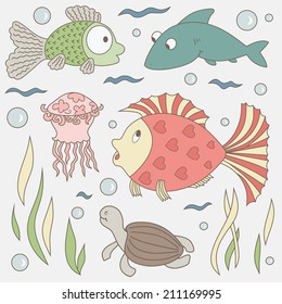Set of sea animals