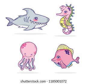 Set of sea animals cartoons