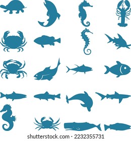 Set of sea animals icon