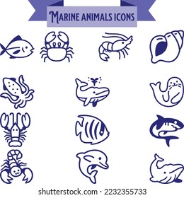Set of sea animals icon