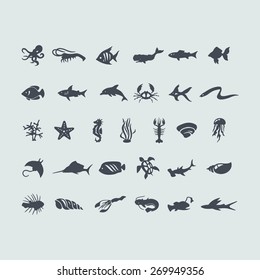 Set of sea animals icons