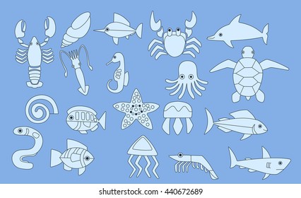 set of sea animals icons, vector illustration