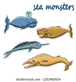 Set of sea animals. Images are suitable for stickers and stickers.