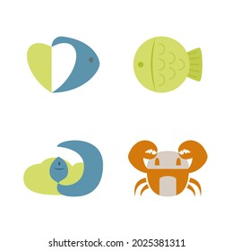 set of sea animals isolated on white