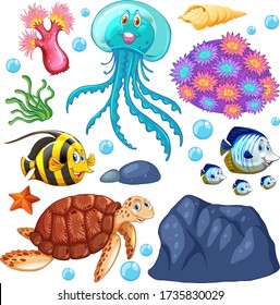 Set of sea animals on white background illustration