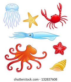 Set of sea animals. Vector EPS8